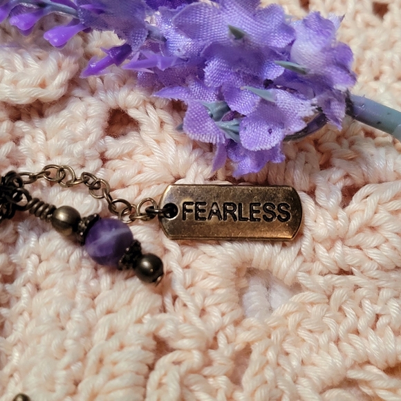 Lovebird Necklace with Genuine Amythyst bead and "fearless" tag - Picture 10 of 10